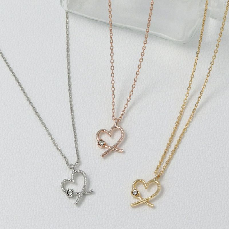 ネックレス クロスオープンハート カットガラス ニッケルフリー プチ