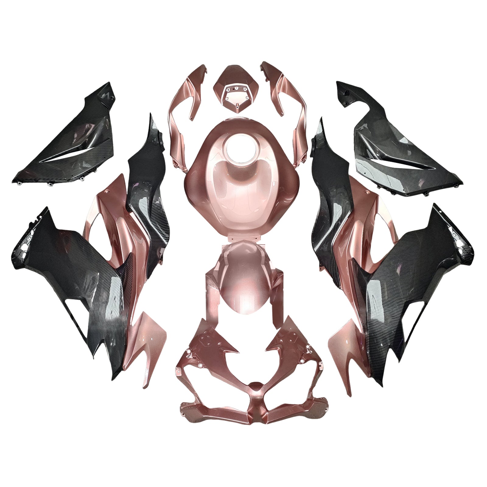 Amotopart 2019–2023 Kawasaki ZX6R Verkleidungsset mit rosa Karbonfaser