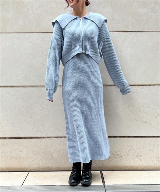 ジップ付ニット×ニットワンピース | axes femme online shop -outlet-