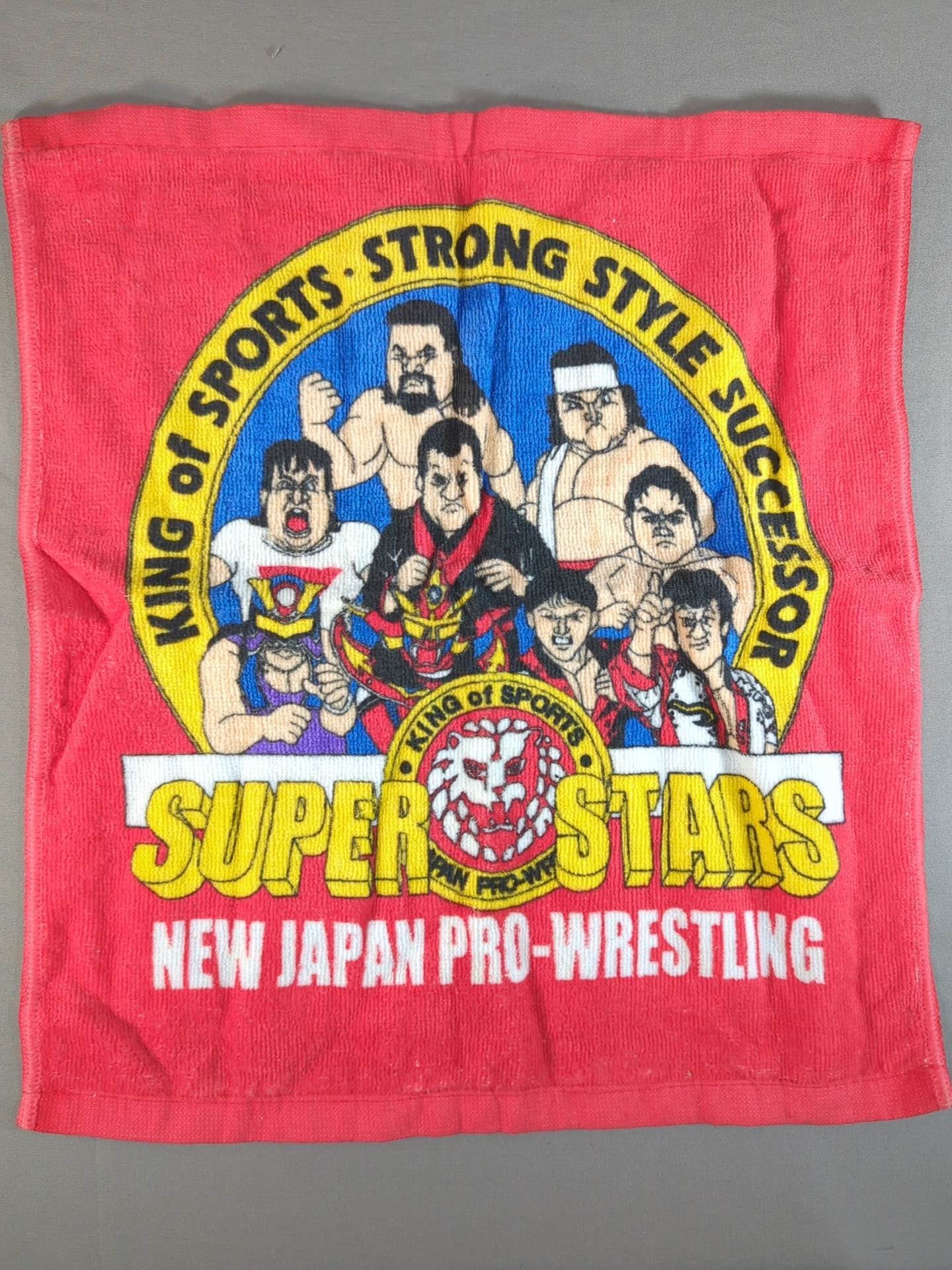 ☆当時モノ☆ 新日本プロレス「SUPER STARS」選手イラストハンドタオル