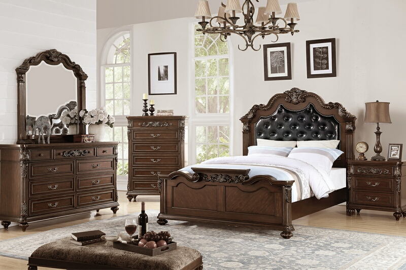 F9386Q 4 pc Palisades II dark brown finish wood with tufted