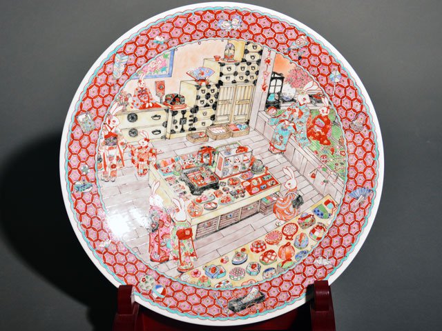 有田焼】飾絵皿（大）色絵兎図 - JTOPIA