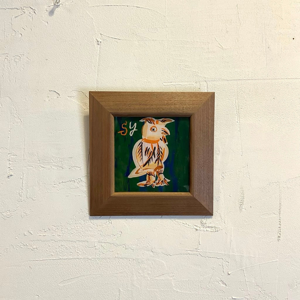 柚木沙弥郎「つきよのおんがくかい」ガラス絵 肉筆 直筆サイン入 共