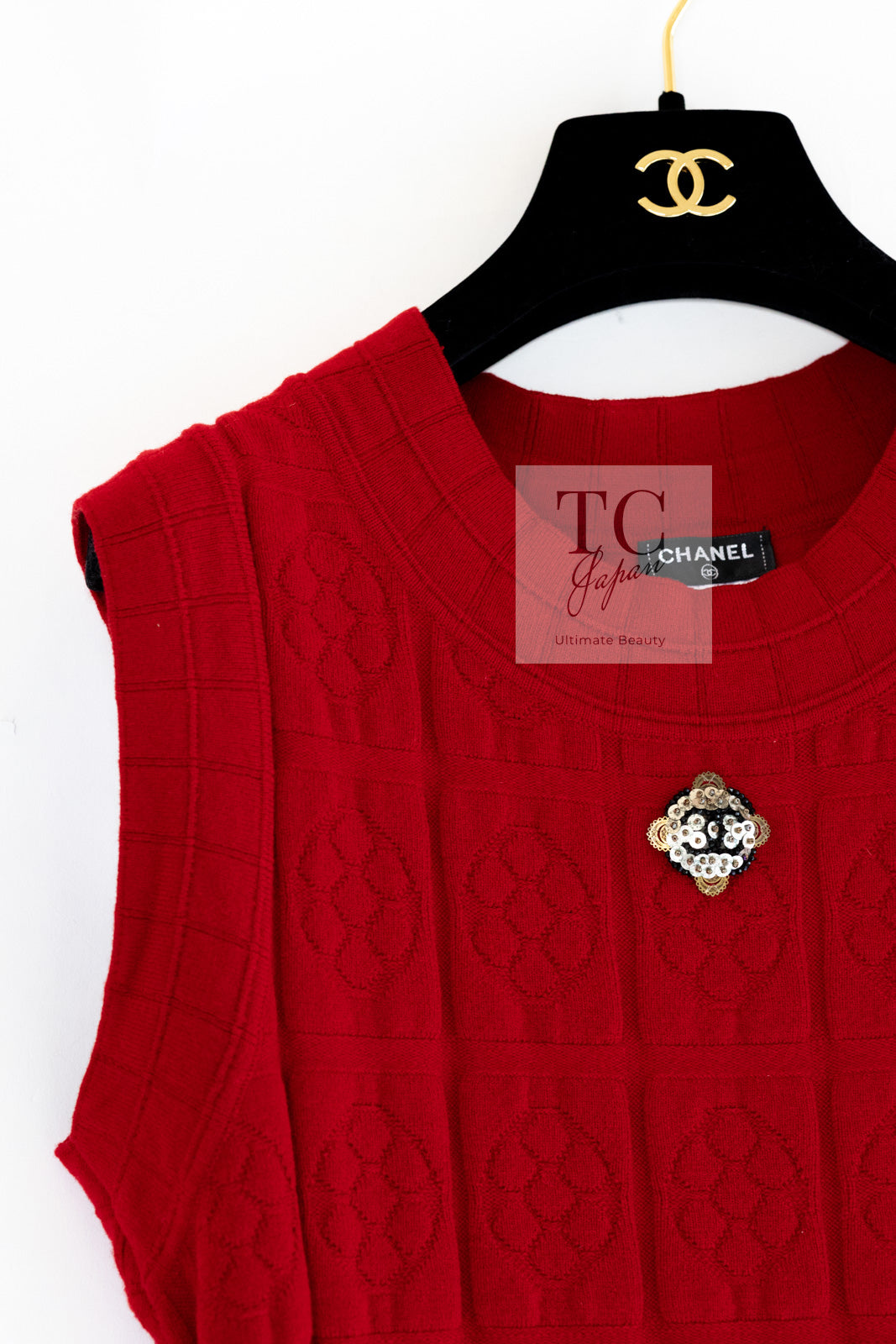 シャネル ワンピース CHANEL レッド ウール カシミヤ ニット 10PF Red