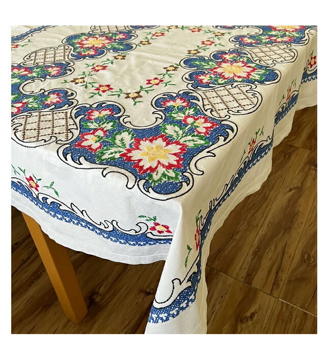 楽天市場】【中古】 青縁どり大柄クロス(136×115cm)テーブルクロス