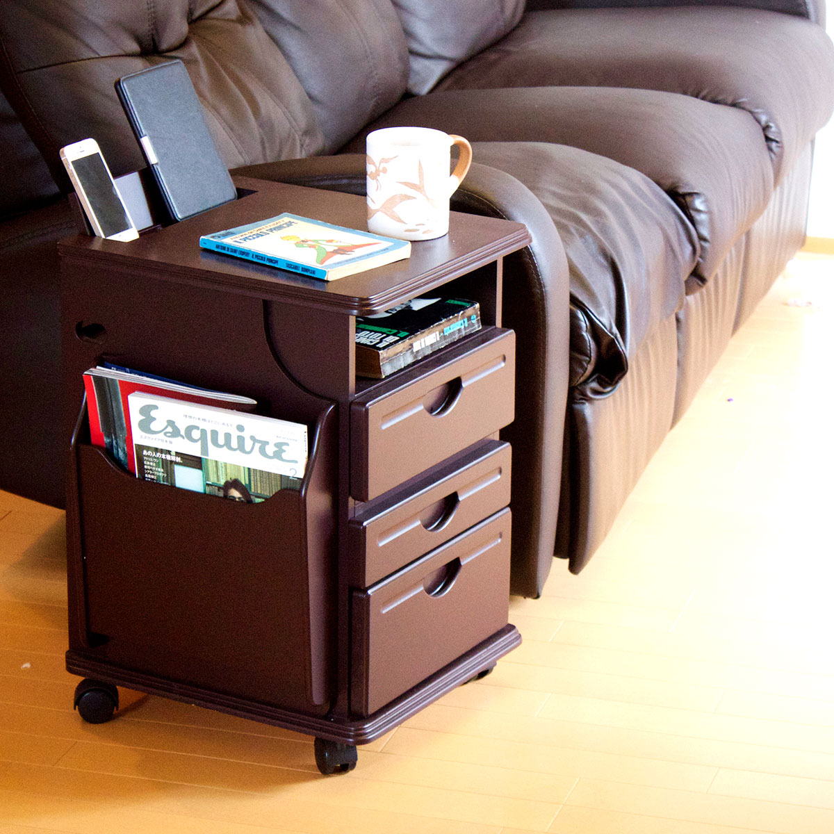 楽天市場】モバイルスタンド付多機能サイドテーブル 木目調ナチュラル