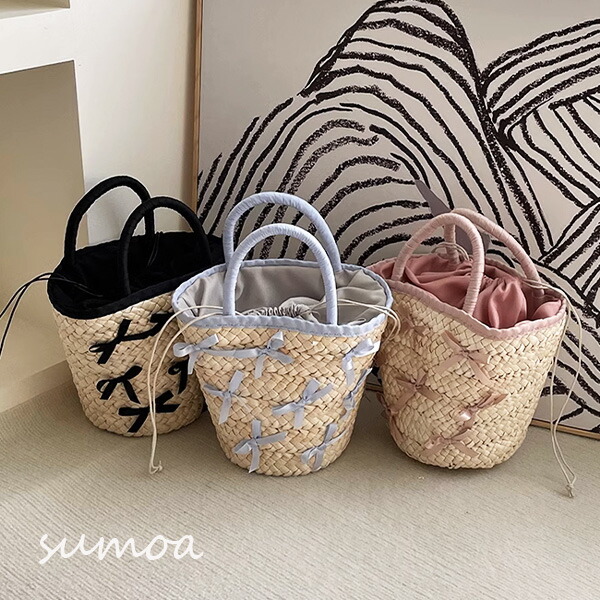 楽天市場】リボンカゴバック りぼん ラタン かごバック ストローバック