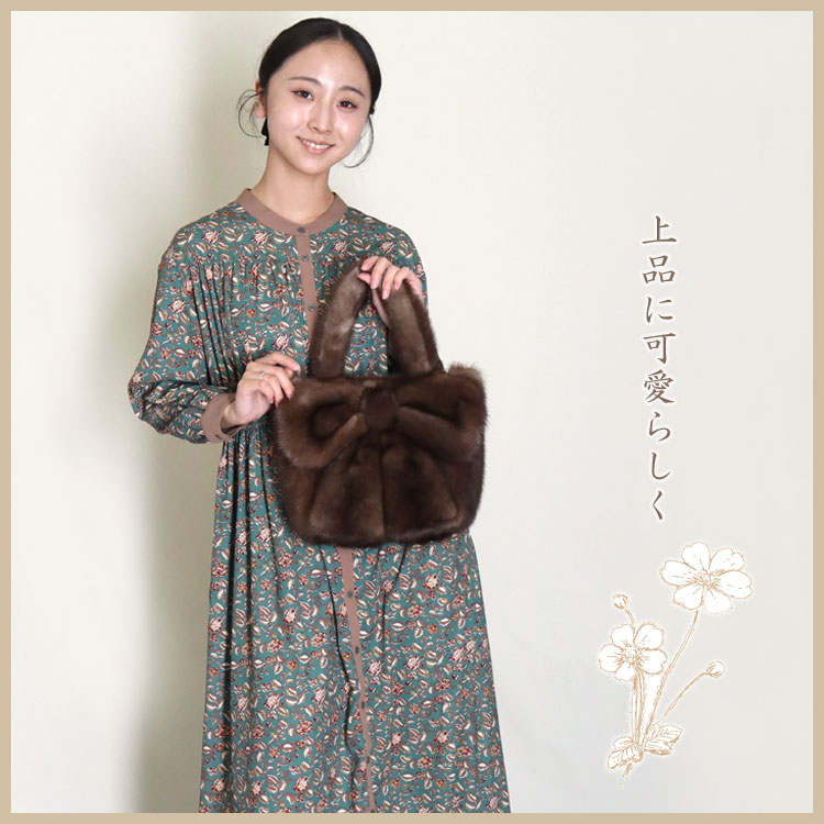 楽天市場】大きなリボンの ミンク ファー ハンドバッグ リボン