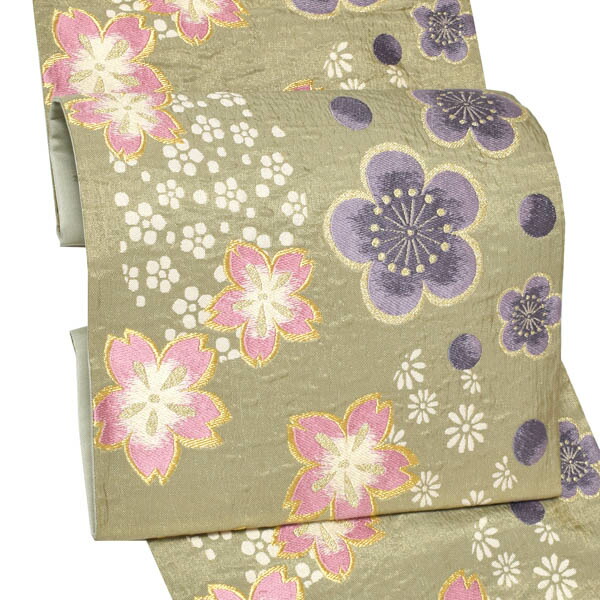 楽天市場】振袖 帯「山葵色 梅に桜」日本製 西陣織 西陣織証紙番号 No