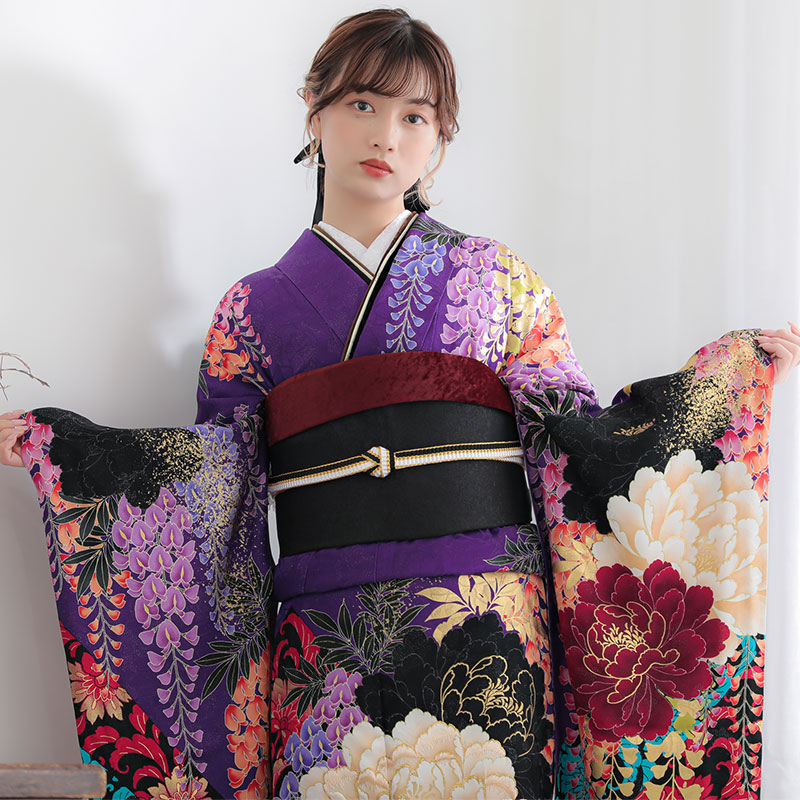 楽天市場】【振袖 レンタル】 結婚式 結納R1722 正絹 紫 大牡丹と藤