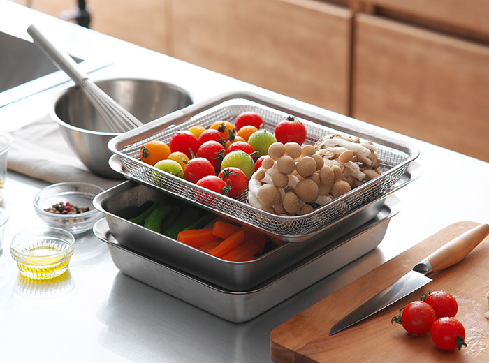 楽天市場】la base ラバーゼ ステンレス 角型 バット ざる プレート 3