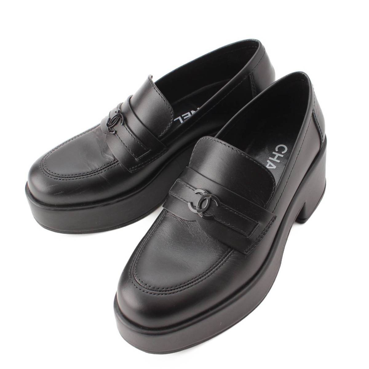 楽天市場】【シャネル】Chanel 22B ココマーク レザー 厚底 ローファー