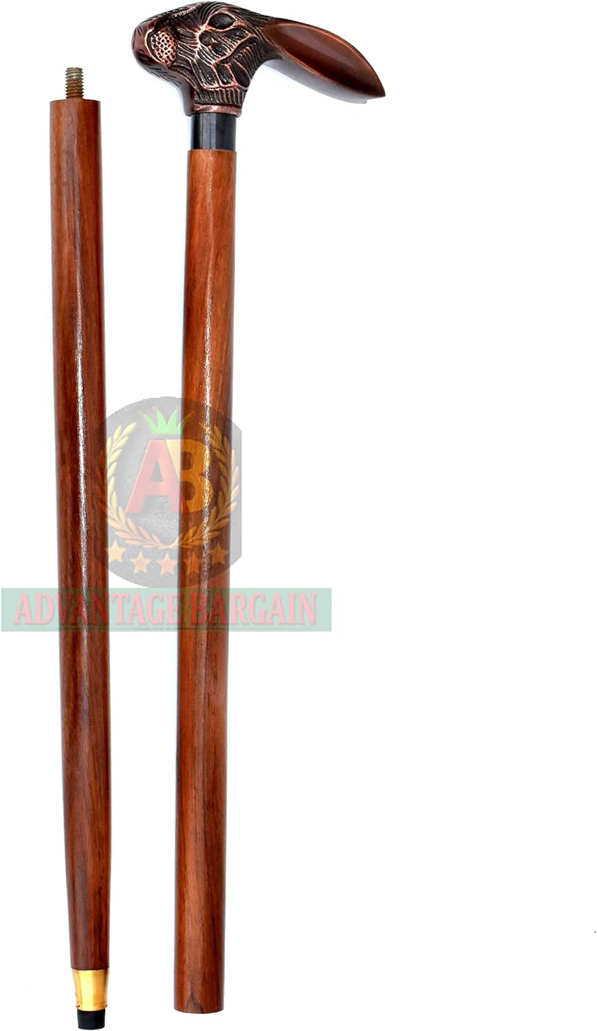 楽天市場】アンティークラビットウサギハンドル レッド天然木ステッキ