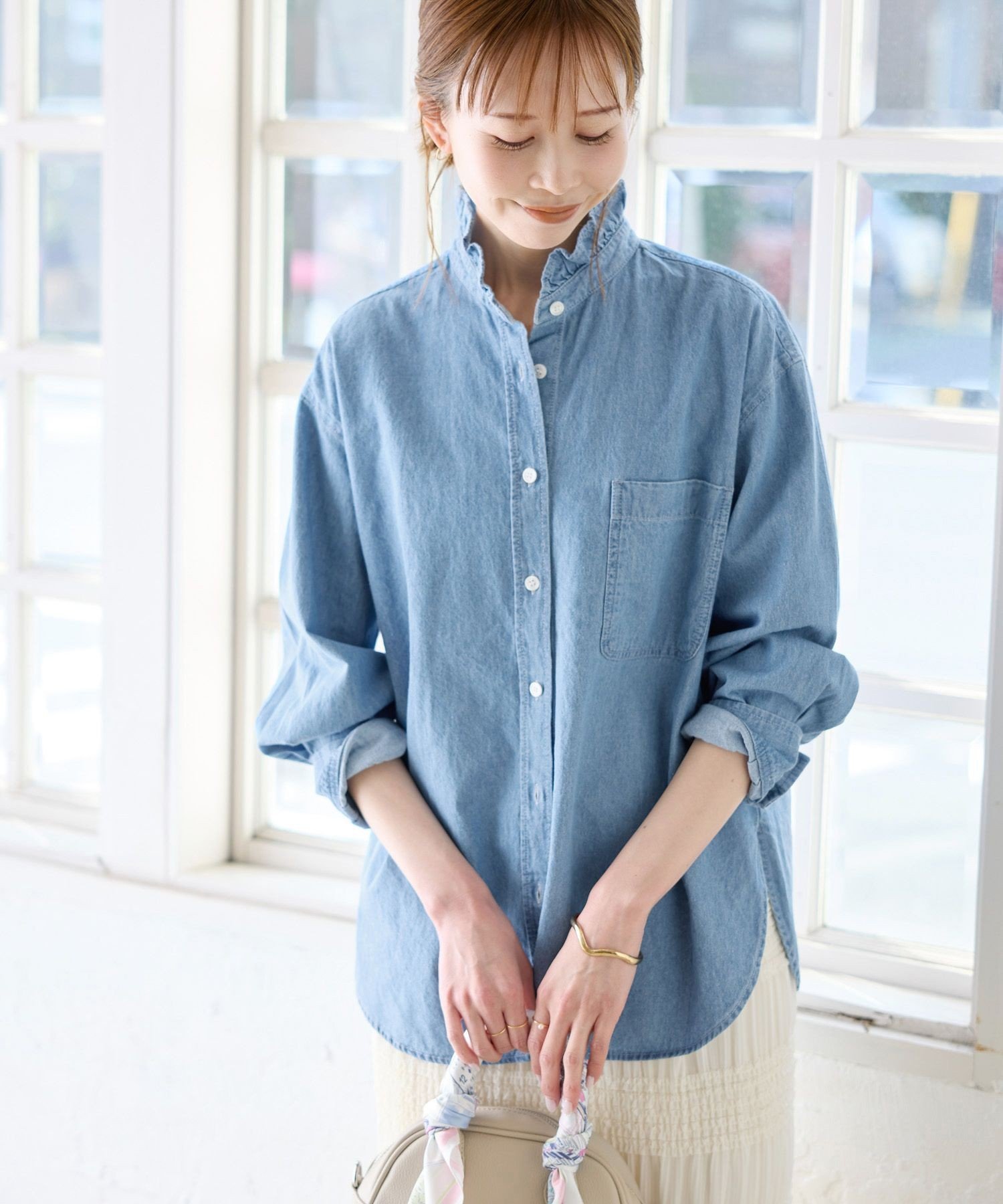 ROPE' PICNIC｜フリルカラーデニムシャツ | Rakuten Fashion(楽天