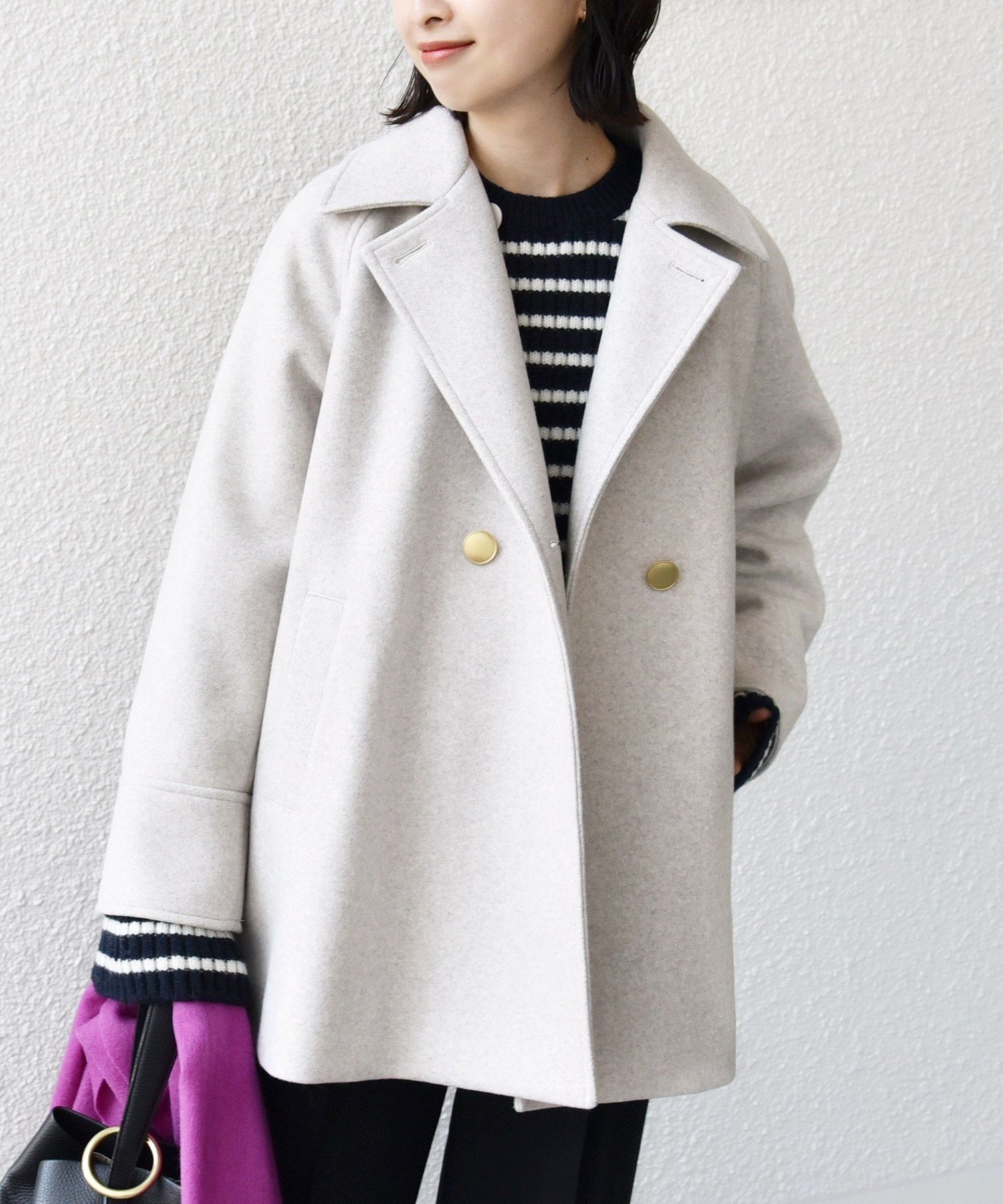 SHIPS新品 ウール ライク ジャージー メルトン 2WAY Pコート SHIPS｜【WEB限定】<手洗い可能>ウール ライク ジャージー メルトン