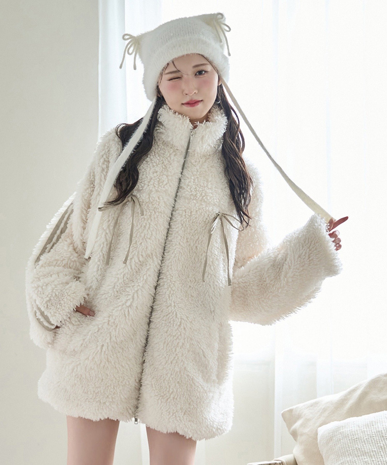 one after another NICE CLAUP｜【リバイバル】リボンボアブルゾン