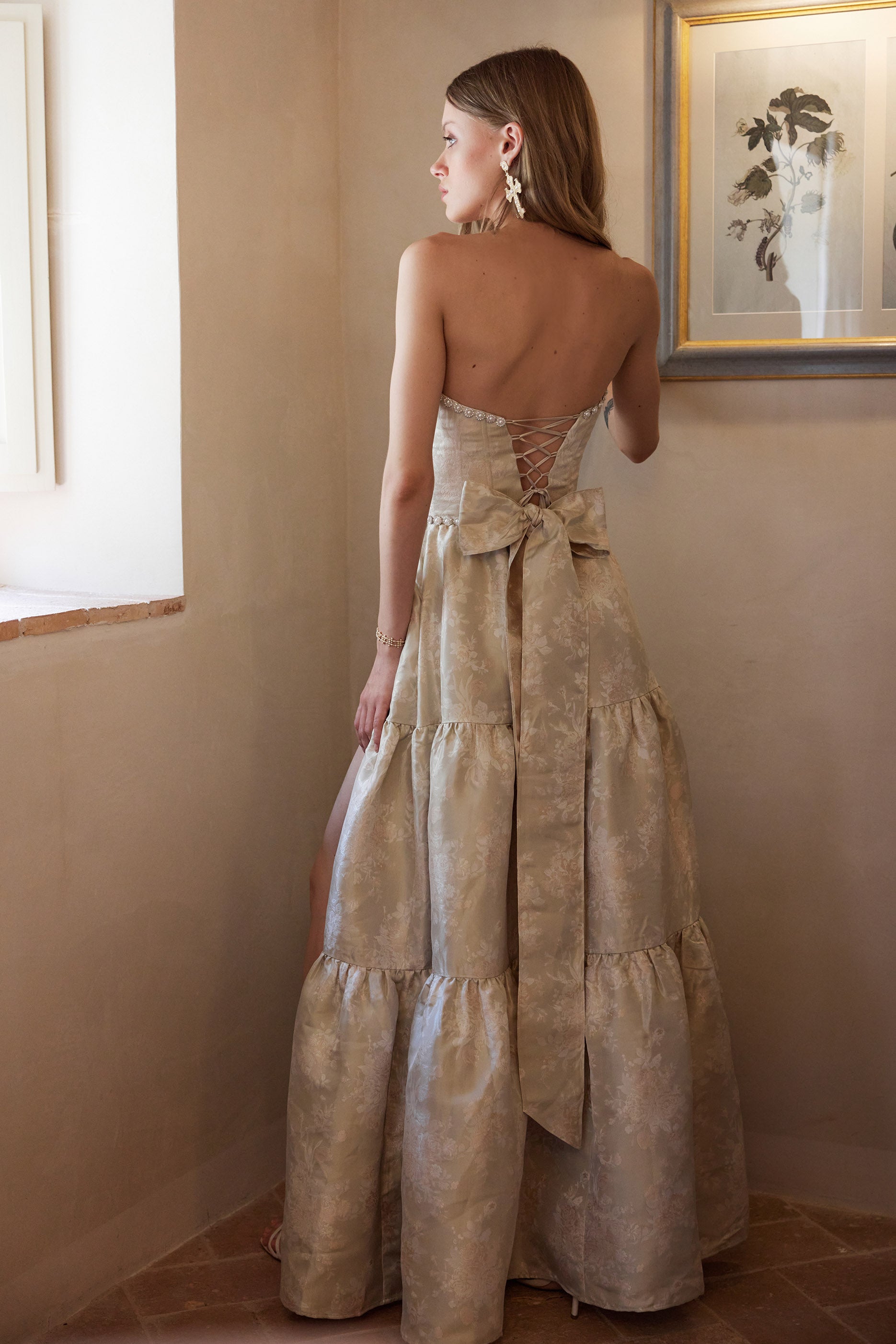 The Vivian Dress in Taupe Windsor Brocade – V. Chapman