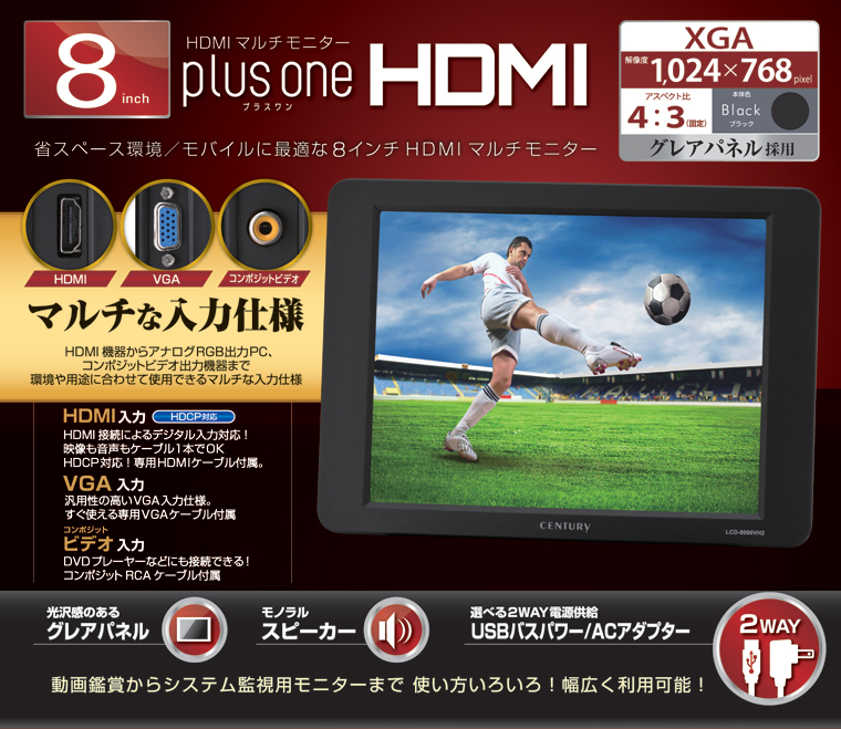 販売終了】 8インチHDMIマルチ モニター plus one HDMI ブラック (LCD