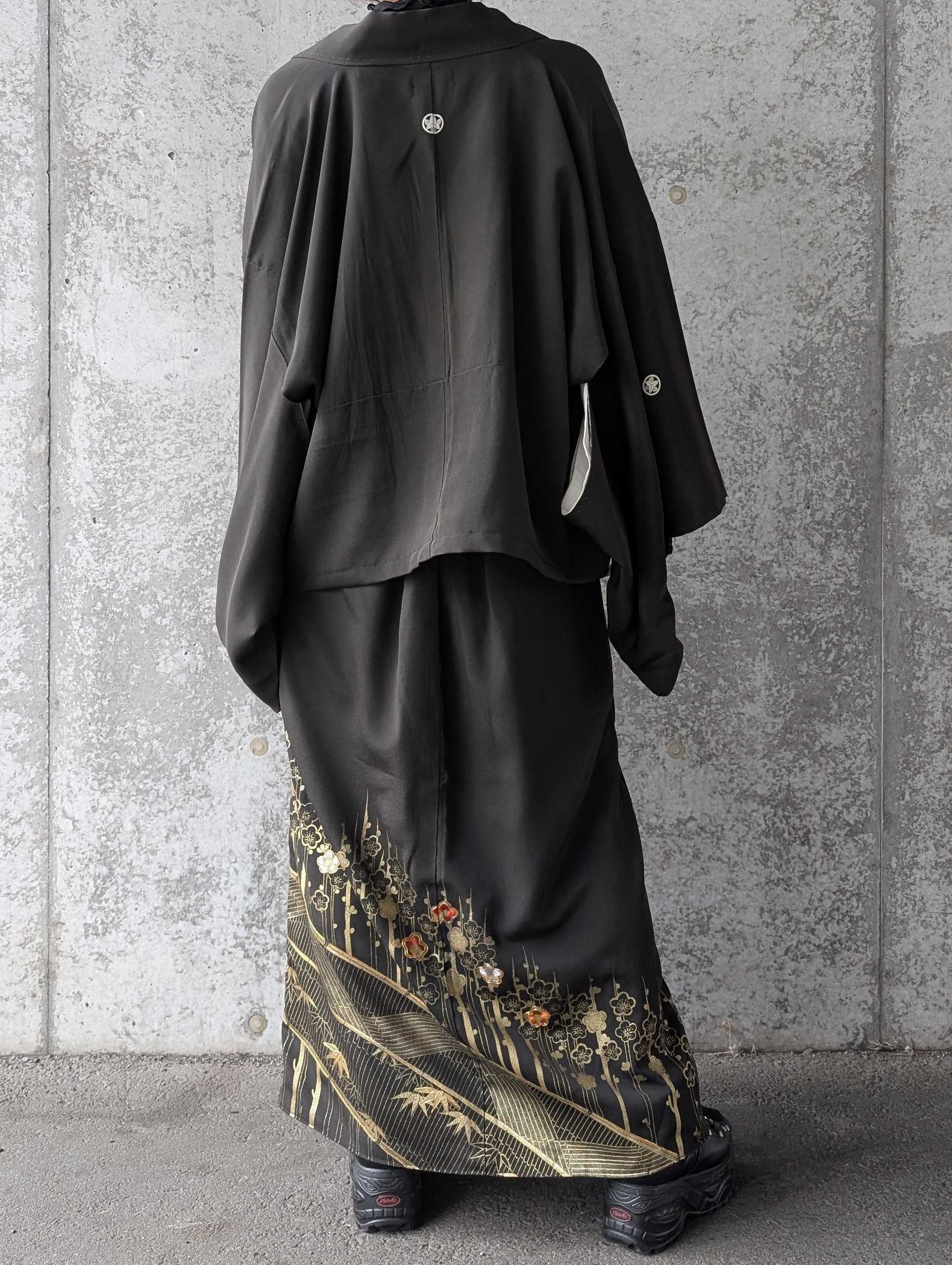 金駒×梅竹文様×黒橡色】黒留袖ラップスカートセットアップ｜着物
