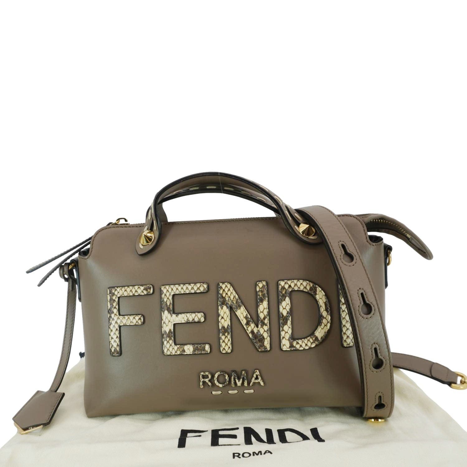 FENDI By The Way Leather Python Print Logo Boston Bag Beige