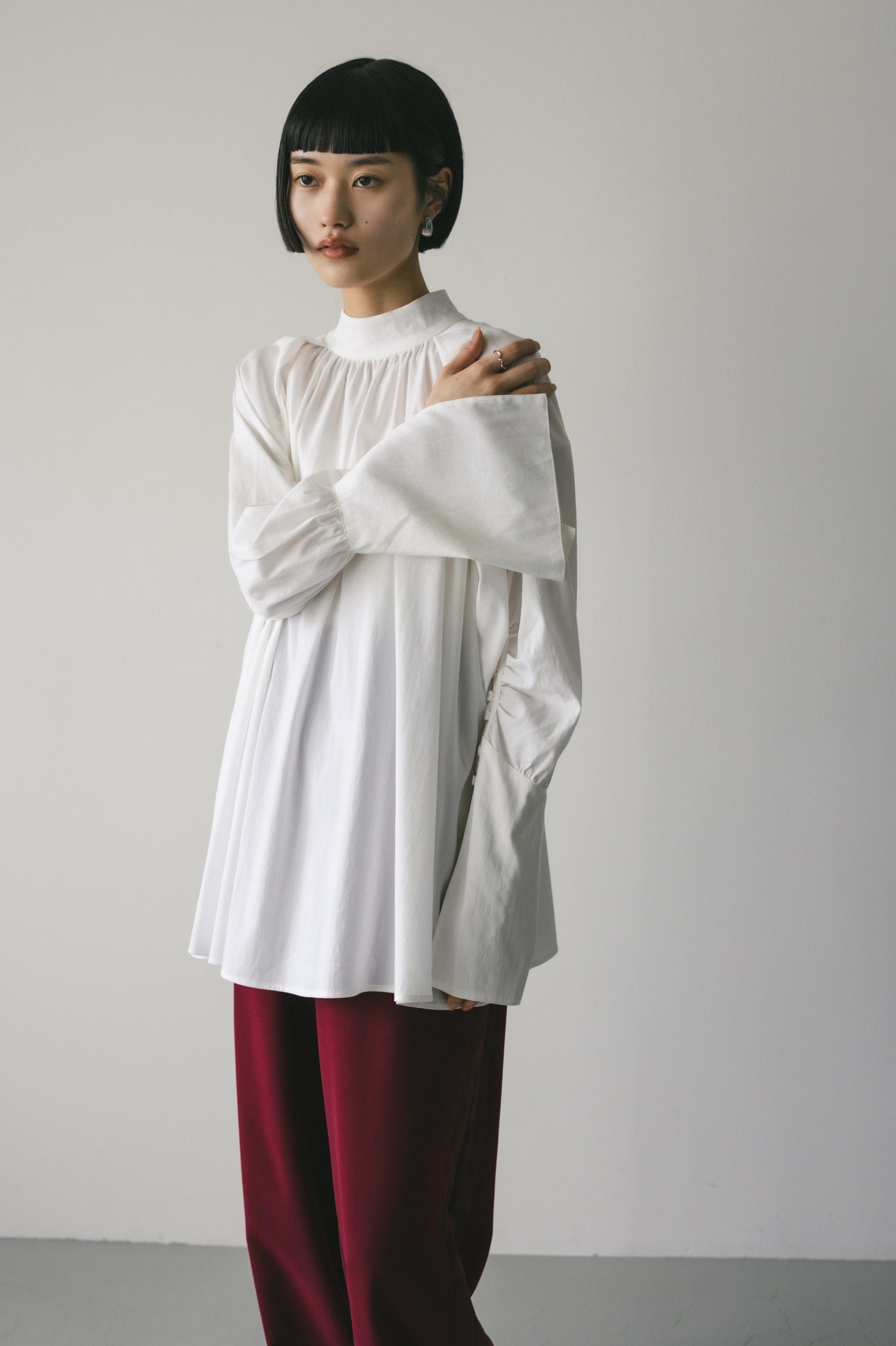 STYLEMIXER | ロングカフギャザータックブラウス (シャツ・ブラウス