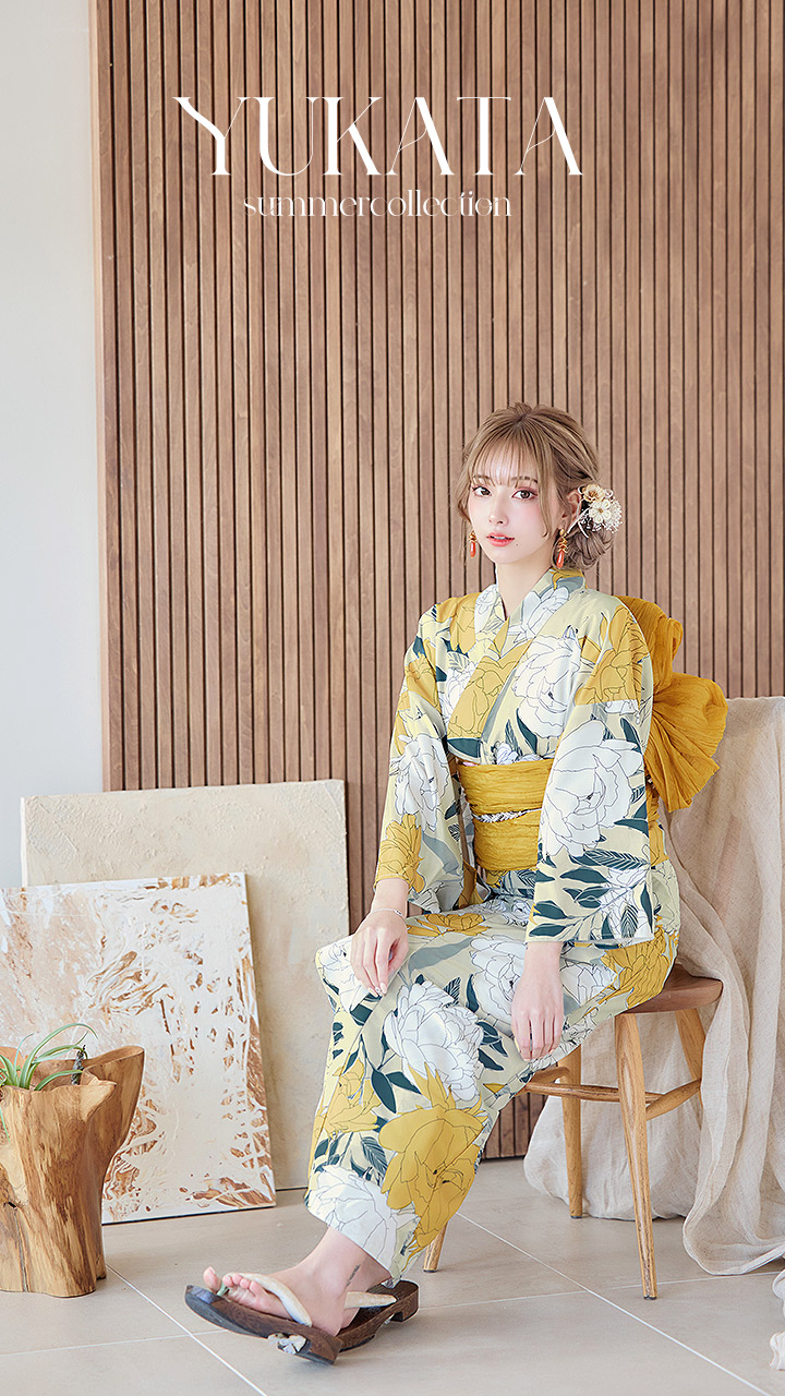 即日発送】レトロモダン牡丹浴衣【浴衣3点セット 浴衣/帯/下駄】[OF04