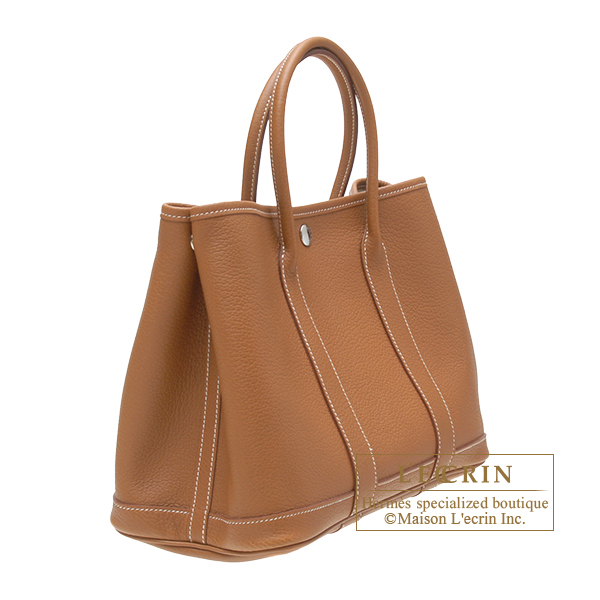 Hermes Garden Party bag 30/TPM Gold Negonda leather Silver