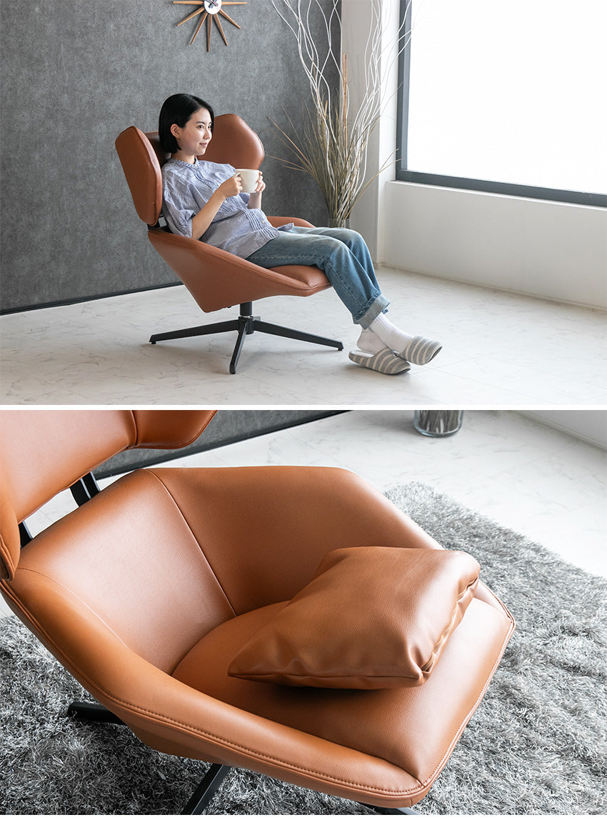 lushroom ラウンジチェア 1人掛け PUレザー ブラウン ネイビー 幅82cm