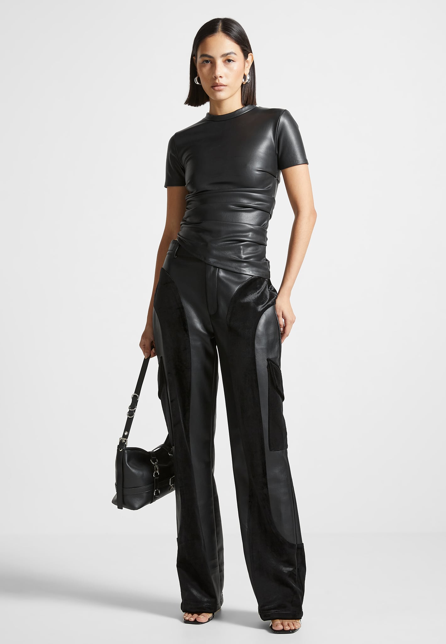 Leather Ruched T-Shirt - Black | Manière De Voir