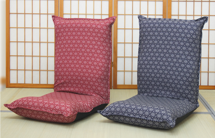 低反発座椅子 刺子柄 和柄座椅子 麻の葉模様 フリーリクライニングギア