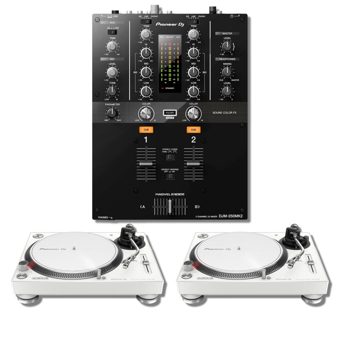 Pioneer DJ DJM-250MK2 2-channel DJ Mixer with Pioneer DJ PLX-500