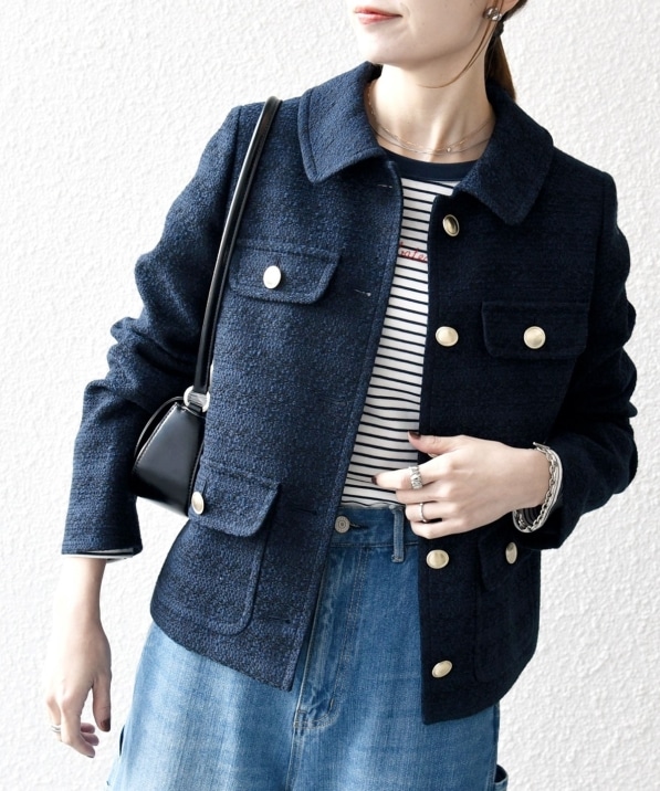 SHIPS any: ツイード シングル ポケット ジャケット［NAVY BLUE
