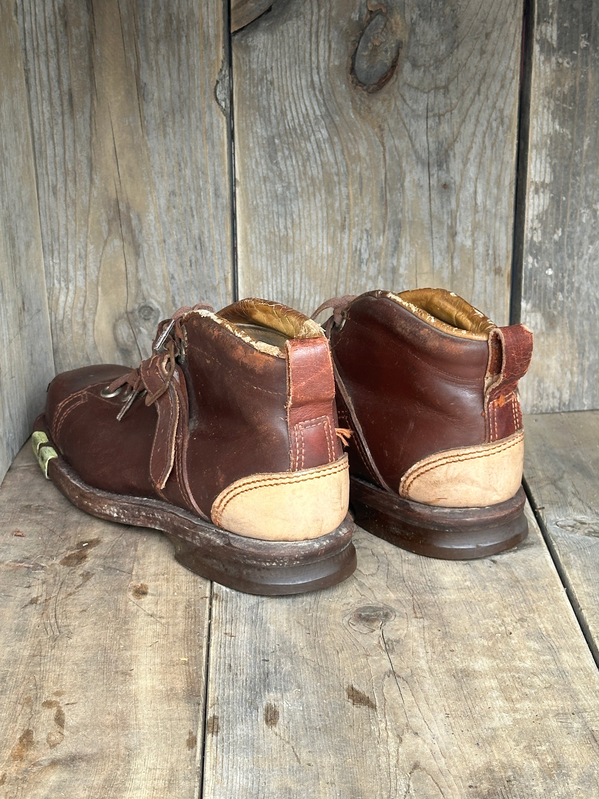 Brass Reinforced Square Toe Leather Ski Boots - VintageWinter