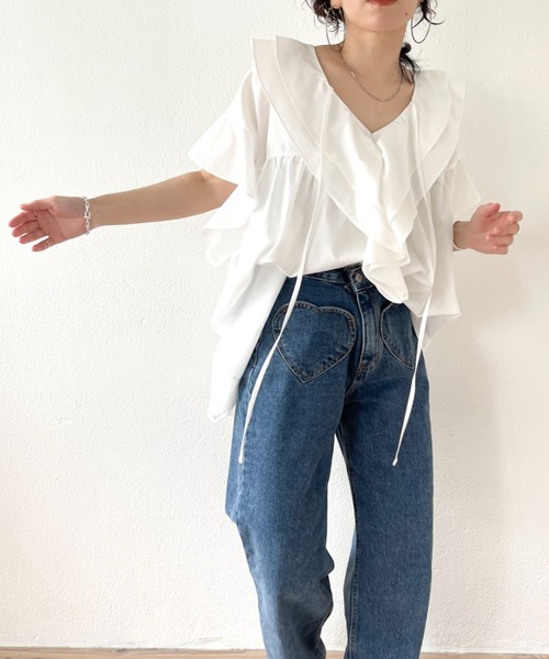 wee9s（ウィークス） ブラウス シャツ big collar frill half blouse
