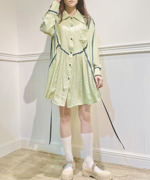 LA POMME petit（ラポミ・プチ） シャツワンピース ミントグリーン