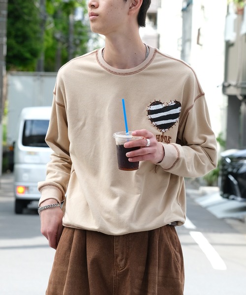 トレーナー スウェット HOOK -original- ゼブラ模様ハートパッチ飾り