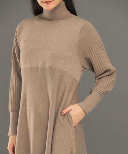 ワンピース 「WEB限定」タートルネックデザインスリーブワンピース