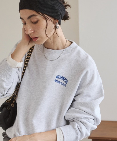 ANGIE トレーナー スウェット ワンポイント 刺繍 クルーネック