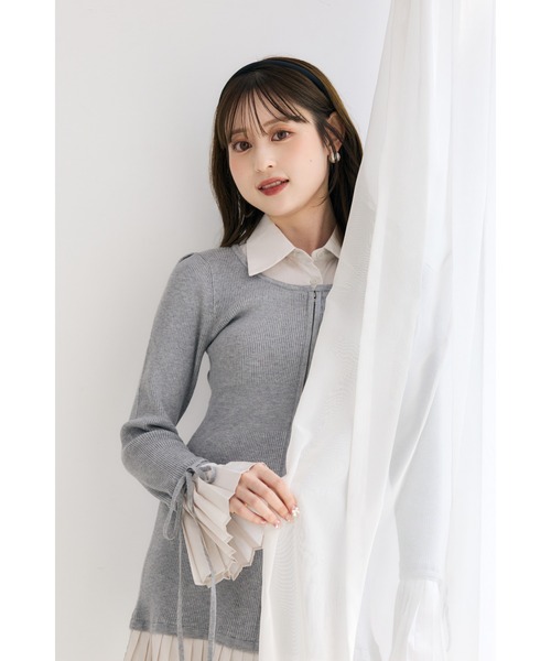 rienda（リエンダ） ワンピース レイヤードパターンシャツニットミニ