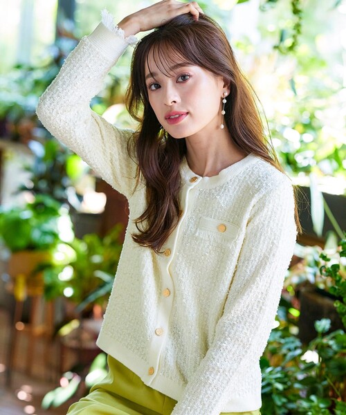 Tiaclasse カーディガン ツイードニットカーディガン レディース