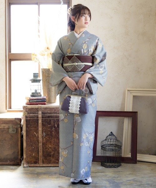 KIMONOMACHI 着物 レディース 洗える着物2点セット(着物+京袋帯) M/L