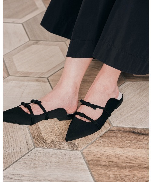 サンダル ポインテッドトゥ ダブルストラップ フラット ミュール