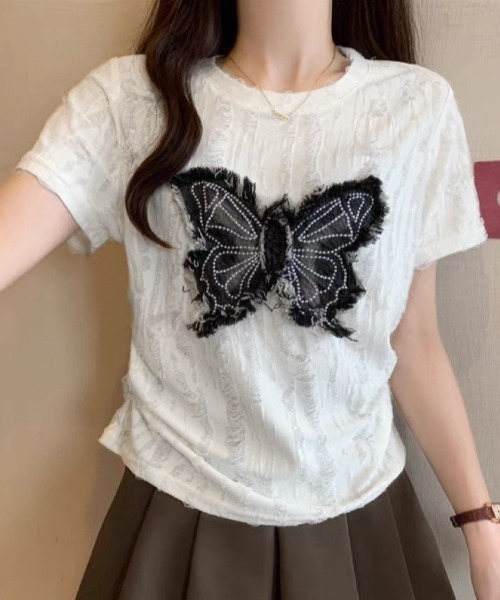 DIAVEL tシャツ バタフライOR刺繍ロゴ/ サイドシャーリング パッチ