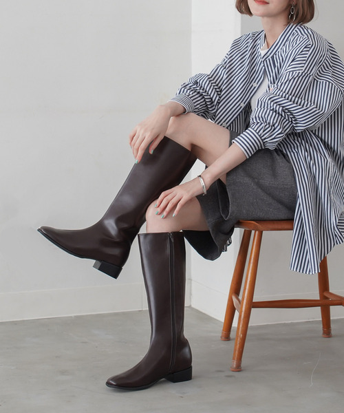 AmiAmi（アミアミ） ブーツ サイドジップスクエアトゥロングブーツ