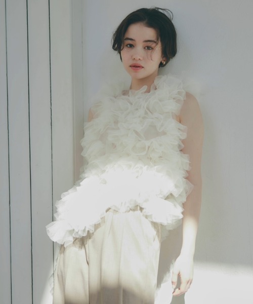 NOTRE emor（ノートルエモア） ブラウス シャツ asymmetry tulle tops