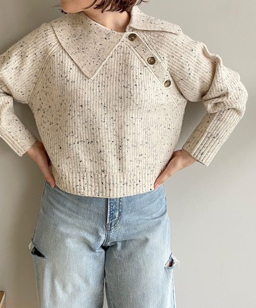 LOWRYS FARM（ローリーズファーム） ニット アシメカタボタンネップ