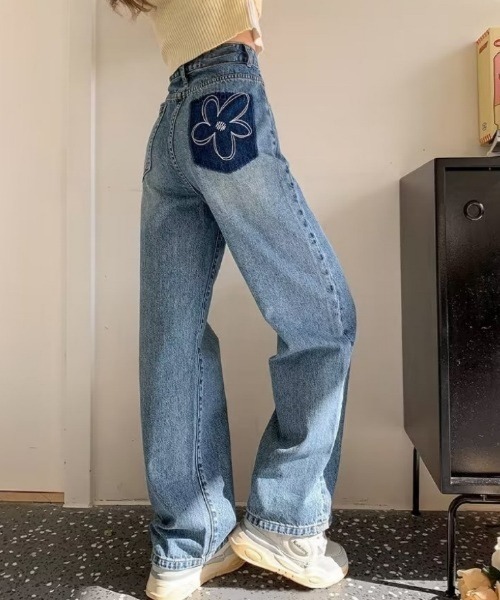 DIAVEL ジーンズ デニム デニムパンツ 花柄刺しゅうデニムパンツ
