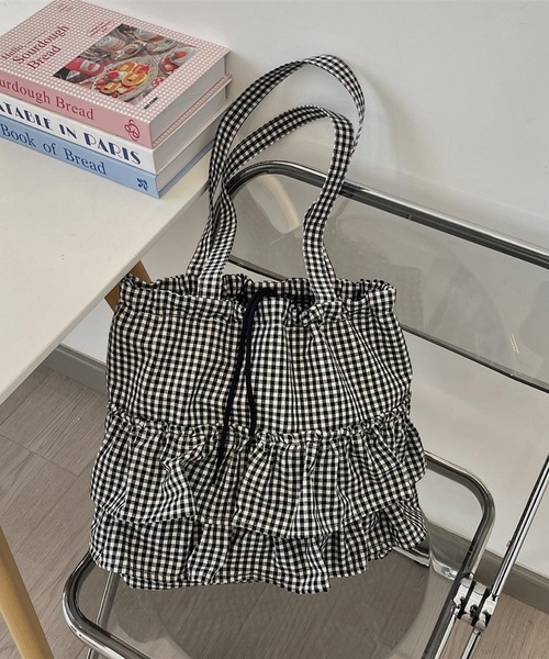 Mignonjour トートバッグ Mignonjour/フリルチェック柄トートバッグ