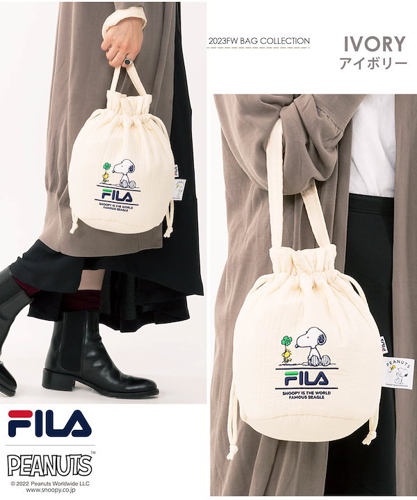 Qoo10] フィラ スヌーピー 巾着バッグ レディース 内ポ