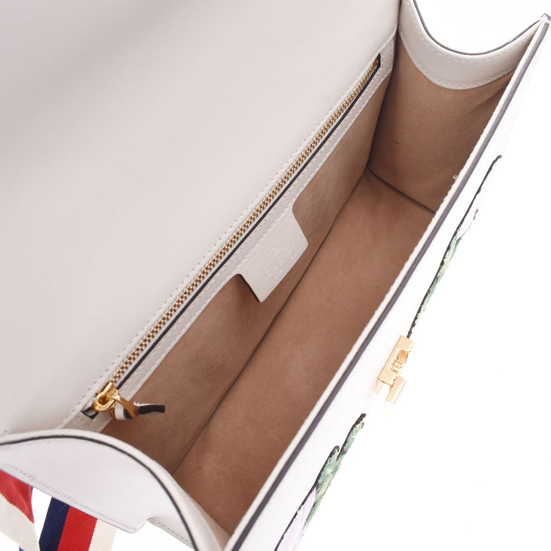 グッチシルヴィ 花柄刺繍 白×緑/赤 ゴールド金具 レディース 2WAY